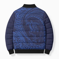 Hawaiian Turtle and Shark Bomber Puffer Jacket Kakau Tribal with Polynesian Pattern Blue Color LT03 - Polynesian Pride