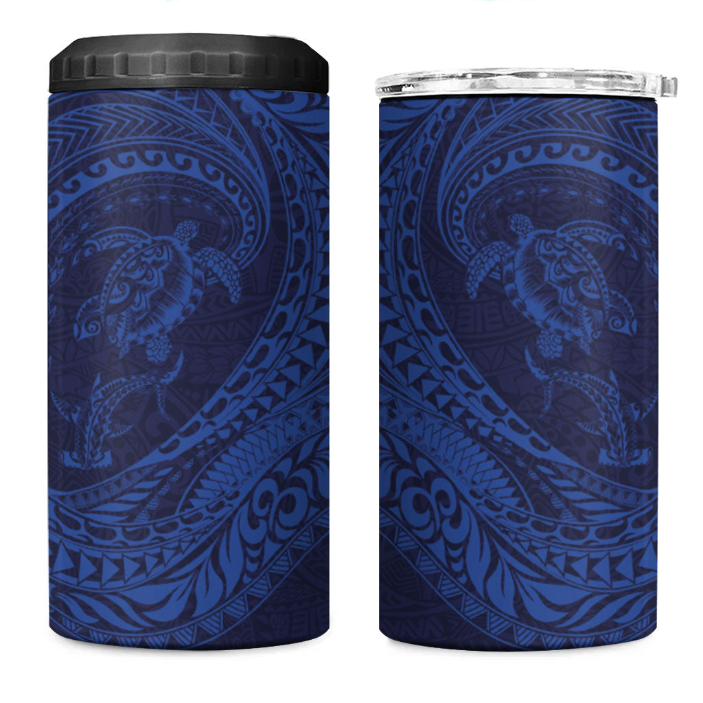Hawaiian Turtle and Shark 4 in 1 Can Cooler Tumbler Kakau Tribal with Polynesian Pattern Blue Color LT03 One Size: 16 oz Blue - Polynesian Pride