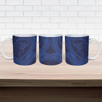 Hawaiian Turtle and Shark Ceramic Mug Kakau Tribal with Polynesian Pattern Blue Color LT03 - Polynesian Pride