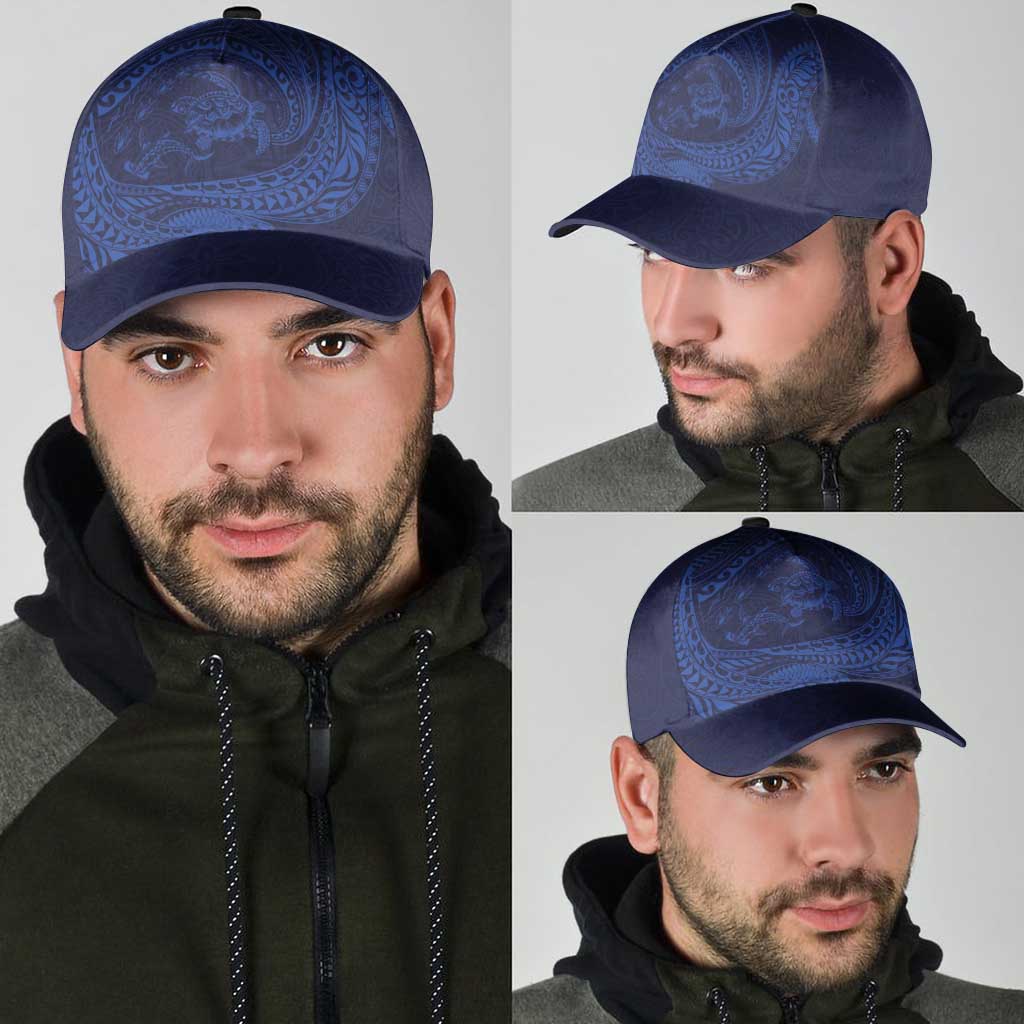 Hawaiian Turtle and Shark Classic Cap Kakau Tribal with Polynesian Pattern Blue Color LT03 - Polynesian Pride