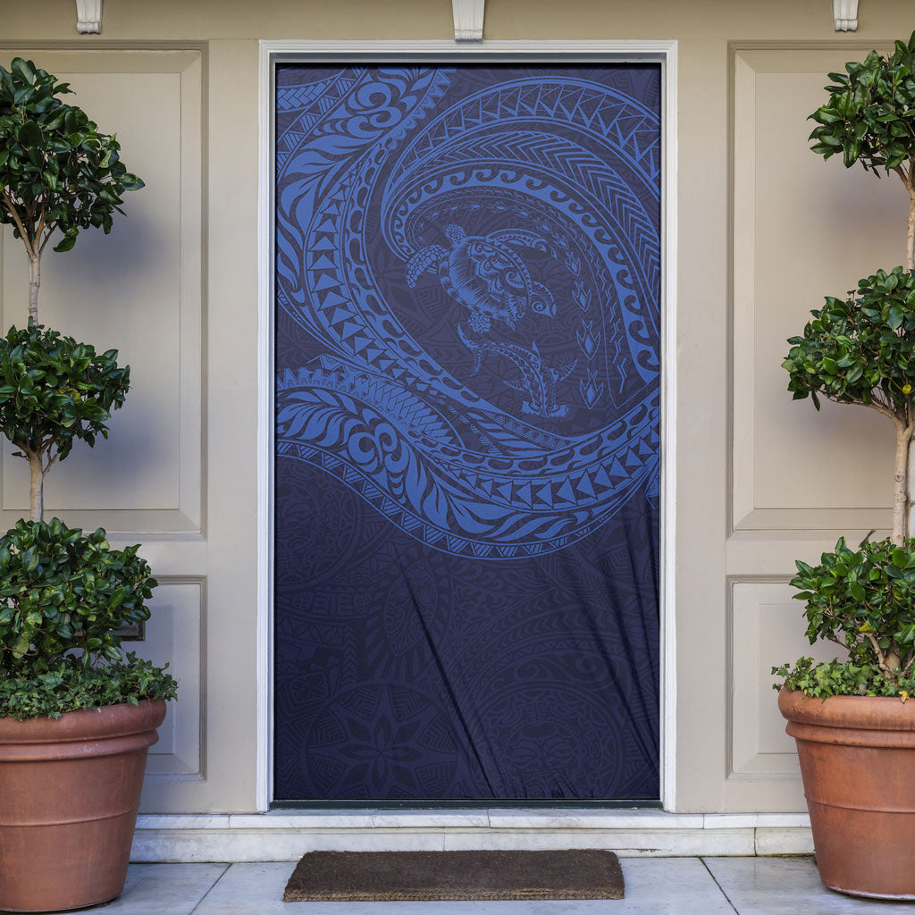 Hawaiian Turtle and Shark Door Cover Kakau Tribal with Polynesian Pattern Blue Color LT03 Blue - Polynesian Pride