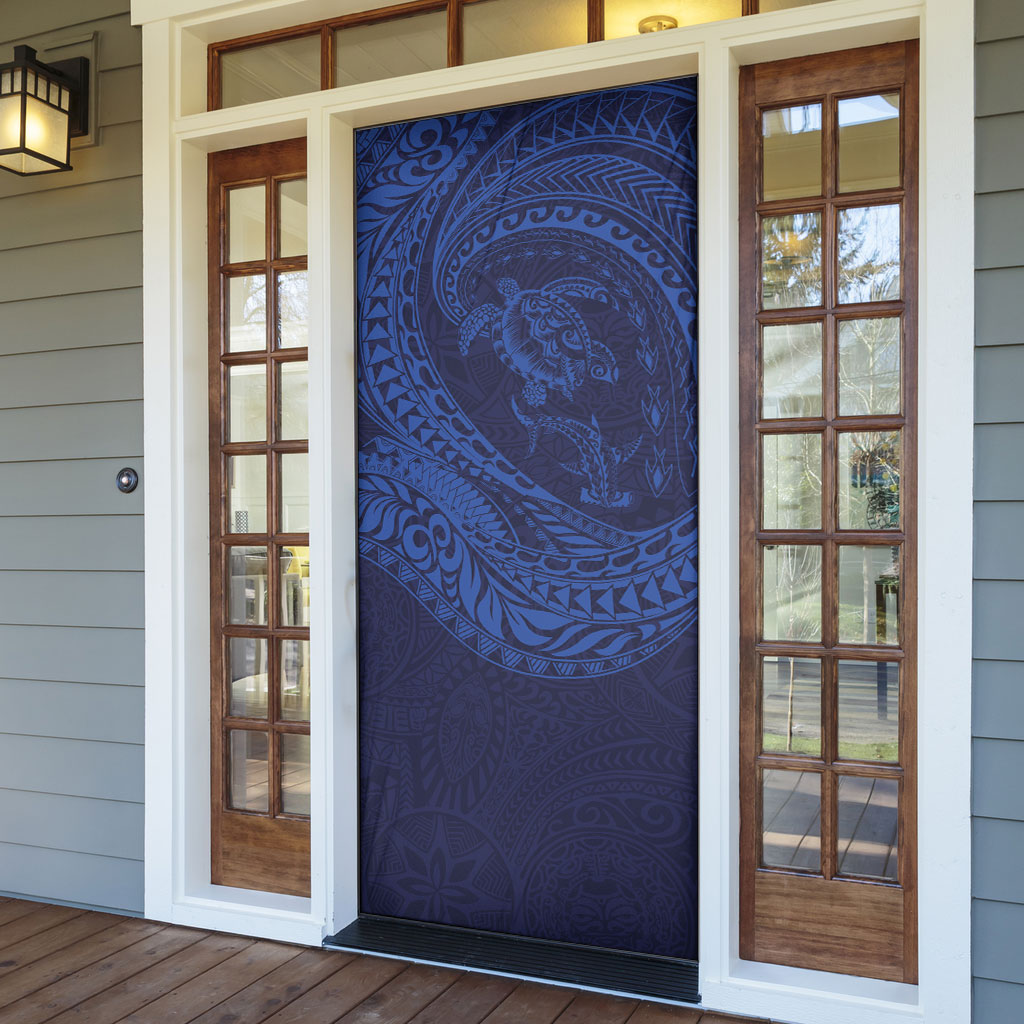 Hawaiian Turtle and Shark Door Cover Kakau Tribal with Polynesian Pattern Blue Color LT03 - Polynesian Pride