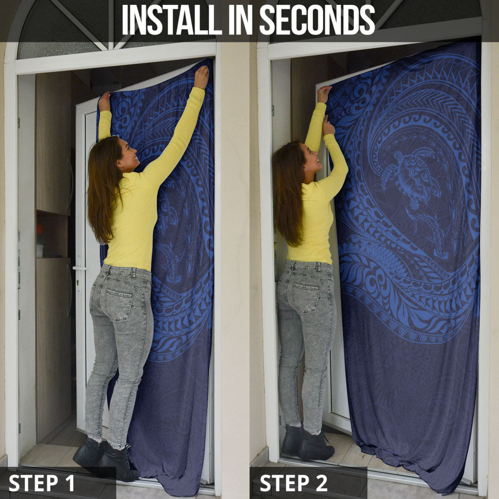 Hawaiian Turtle and Shark Door Cover Kakau Tribal with Polynesian Pattern Blue Color LT03 - Polynesian Pride