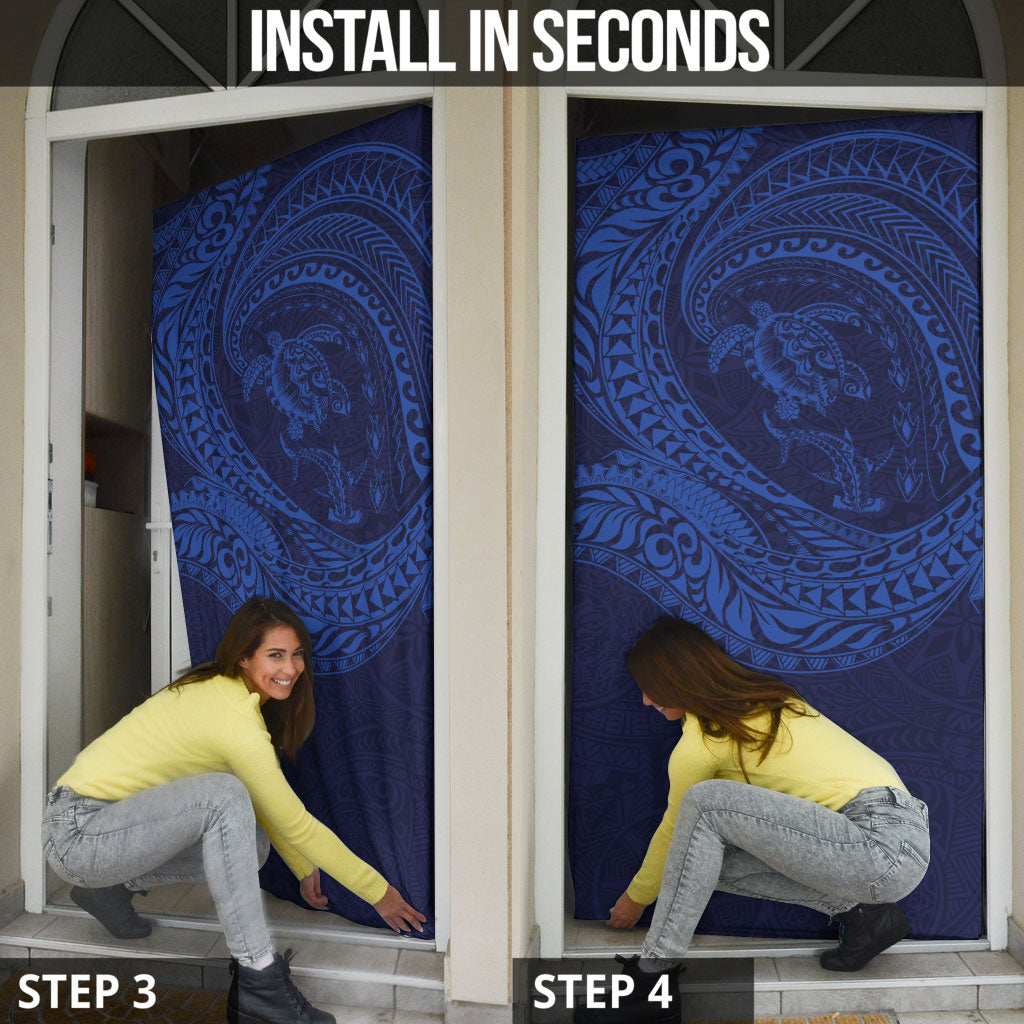 Hawaiian Turtle and Shark Door Cover Kakau Tribal with Polynesian Pattern Blue Color LT03 - Polynesian Pride