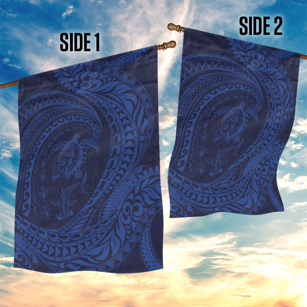 Hawaiian Turtle and Shark Garden Flag Kakau Tribal with Polynesian Pattern Blue Color LT03 - Polynesian Pride