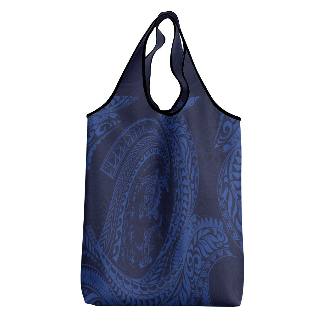 Hawaiian Turtle and Shark Grocery Bag Kakau Tribal with Polynesian Pattern Blue Color LT03 - Polynesian Pride