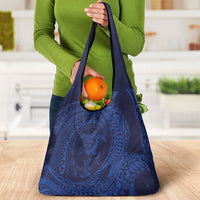 Hawaiian Turtle and Shark Grocery Bag Kakau Tribal with Polynesian Pattern Blue Color LT03 - Polynesian Pride