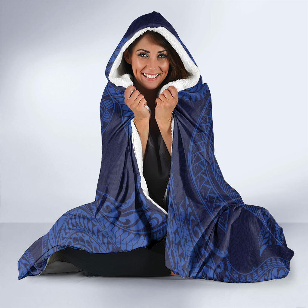 Hawaiian Turtle and Shark Hooded Blanket Kakau Tribal with Polynesian Pattern Blue Color LT03 - Polynesian Pride