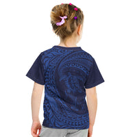 Hawaiian Turtle and Shark Kid T Shirt Kakau Tribal with Polynesian Pattern Blue Color LT03 - Polynesian Pride