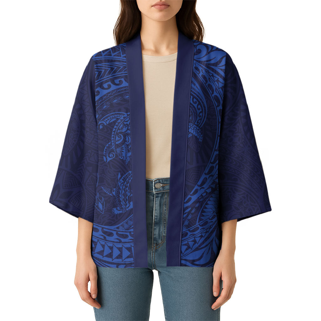 Hawaiian Turtle and Shark Kimono Kakau Tribal with Polynesian Pattern Blue Color LT03 - Polynesian Pride