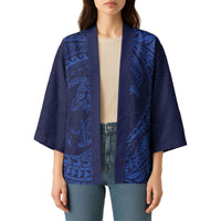 Hawaiian Turtle and Shark Kimono Kakau Tribal with Polynesian Pattern Blue Color LT03 - Polynesian Pride