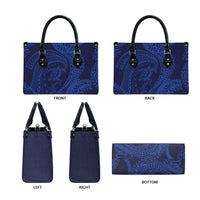 Hawaiian Turtle and Shark Leather Bag Kakau Tribal with Polynesian Pattern Blue Color LT03 - Polynesian Pride