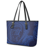 Hawaiian Turtle and Shark Leather Tote Bag Kakau Tribal with Polynesian Pattern Blue Color LT03 - Polynesian Pride