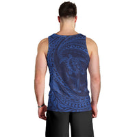 Hawaiian Turtle and Shark Men Tank Top Kakau Tribal with Polynesian Pattern Blue Color LT03 - Polynesian Pride