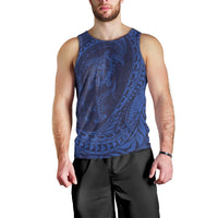 Hawaiian Turtle and Shark Men Tank Top Kakau Tribal with Polynesian Pattern Blue Color LT03 - Polynesian Pride