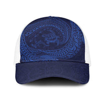 Hawaiian Turtle and Shark Mesh Trucker Cap Kakau Tribal with Polynesian Pattern Blue Color LT03 One Size White Blue - Polynesian Pride