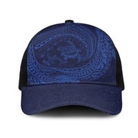 Hawaiian Turtle and Shark Mesh Trucker Cap Kakau Tribal with Polynesian Pattern Blue Color LT03 One Size Black Blue - Polynesian Pride