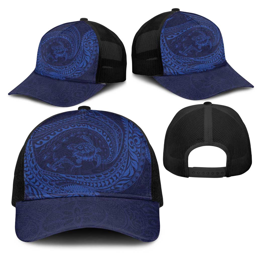 Hawaiian Turtle and Shark Mesh Trucker Cap Kakau Tribal with Polynesian Pattern Blue Color LT03 - Polynesian Pride