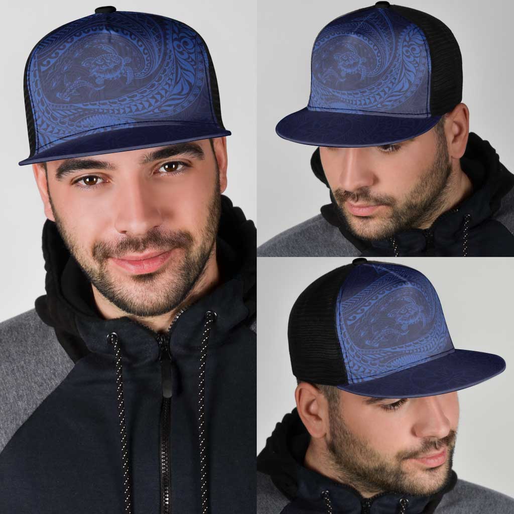 Hawaiian Turtle and Shark Mesh Trucker Cap Kakau Tribal with Polynesian Pattern Blue Color LT03 - Polynesian Pride