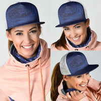 Hawaiian Turtle and Shark Mesh Trucker Cap Kakau Tribal with Polynesian Pattern Blue Color LT03 - Polynesian Pride