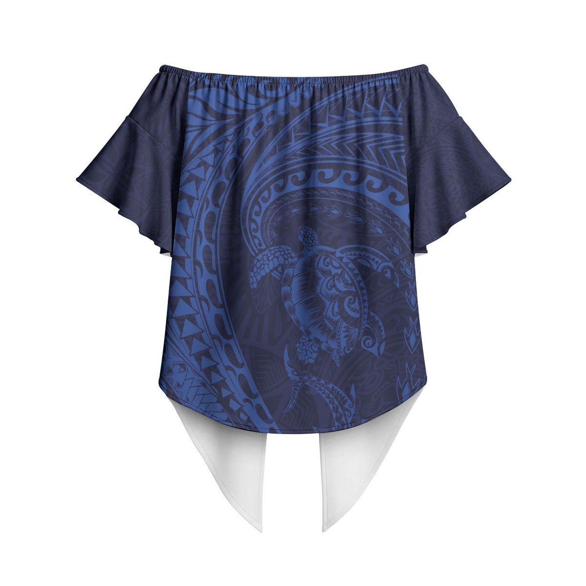 Hawaiian Turtle and Shark Off Shoulder Wrap Waist Top Kakau Tribal with Polynesian Pattern Blue Color LT03 - Polynesian Pride