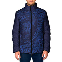 Hawaiian Turtle and Shark Padded Jacket Kakau Tribal with Polynesian Pattern Blue Color LT03 Men Blue - Polynesian Pride