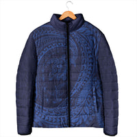 Hawaiian Turtle and Shark Padded Jacket Kakau Tribal with Polynesian Pattern Blue Color LT03 - Polynesian Pride