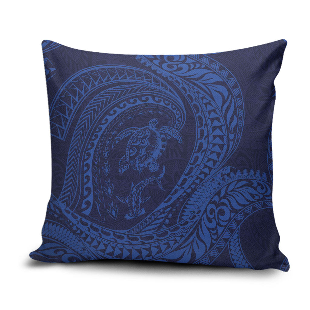 Hawaiian Turtle and Shark Pillow Cover Kakau Tribal with Polynesian Pattern Blue Color LT03 Blue - Polynesian Pride