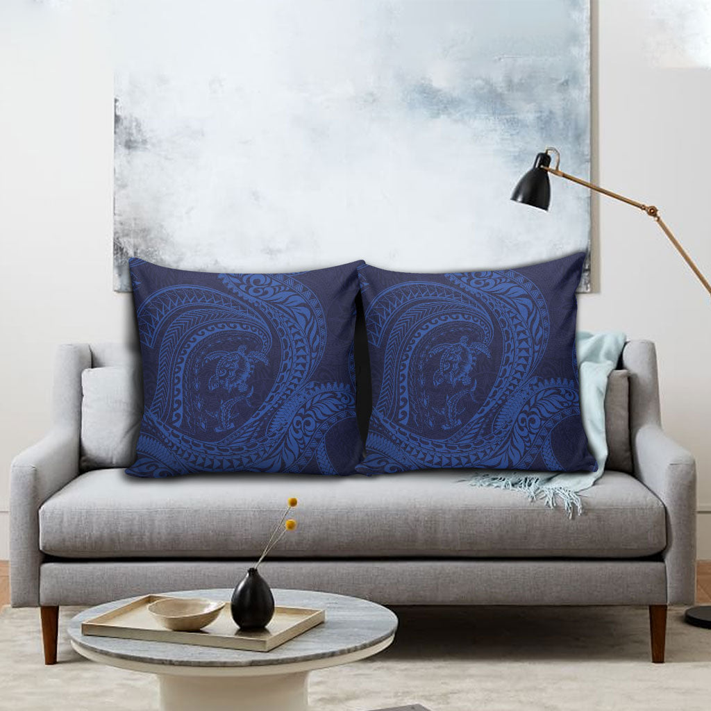 Hawaiian Turtle and Shark Pillow Cover Kakau Tribal with Polynesian Pattern Blue Color LT03 - Polynesian Pride