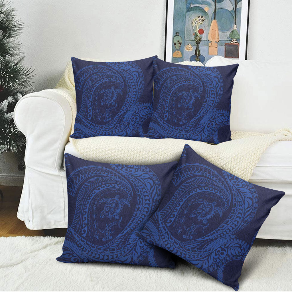 Hawaiian Turtle and Shark Pillow Cover Kakau Tribal with Polynesian Pattern Blue Color LT03 - Polynesian Pride