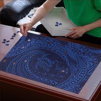 Hawaiian Turtle and Shark Puzzle Kakau Tribal with Polynesian Pattern Blue Color LT03 - Polynesian Pride