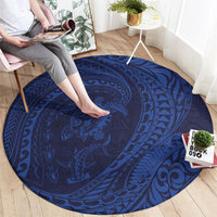 Hawaiian Turtle and Shark Round Carpet Kakau Tribal with Polynesian Pattern Blue Color LT03 - Polynesian Pride