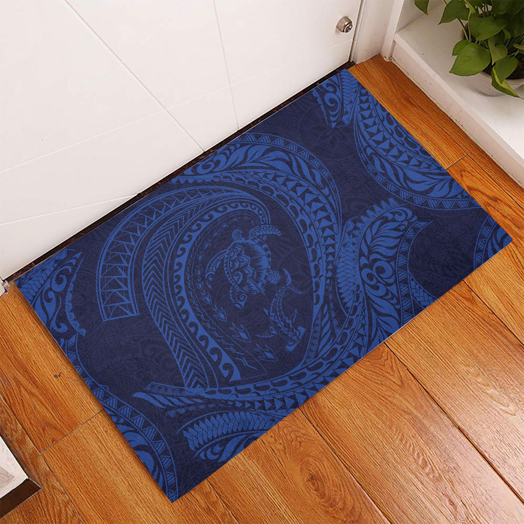 Hawaiian Turtle and Shark Rubber Doormat Kakau Tribal with Polynesian Pattern Blue Color LT03 - Polynesian Pride