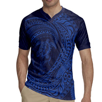 Hawaiian Turtle and Shark Rugby Jersey Kakau Tribal with Polynesian Pattern Blue Color LT03 - Polynesian Pride