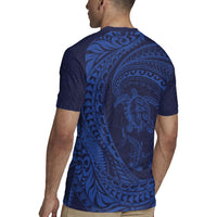 Hawaiian Turtle and Shark Rugby Jersey Kakau Tribal with Polynesian Pattern Blue Color LT03 - Polynesian Pride