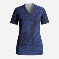 Hawaiian Turtle and Shark Scrub Top Kakau Tribal with Polynesian Pattern Blue Color LT03 Adult Blue - Polynesian Pride