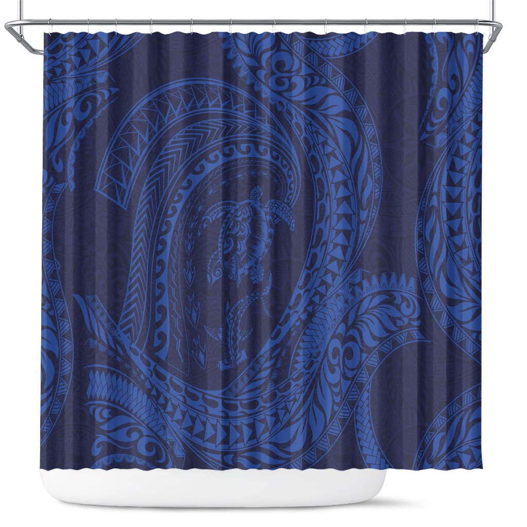 Hawaiian Turtle and Shark Shower Curtain Kakau Tribal with Polynesian Pattern Blue Color LT03 Blue - Polynesian Pride