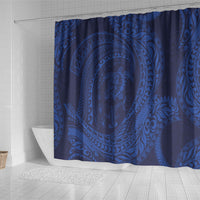 Hawaiian Turtle and Shark Shower Curtain Kakau Tribal with Polynesian Pattern Blue Color LT03 - Polynesian Pride