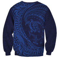 Hawaiian Turtle and Shark Sweatshirt Kakau Tribal with Polynesian Pattern Blue Color LT03 - Polynesian Pride