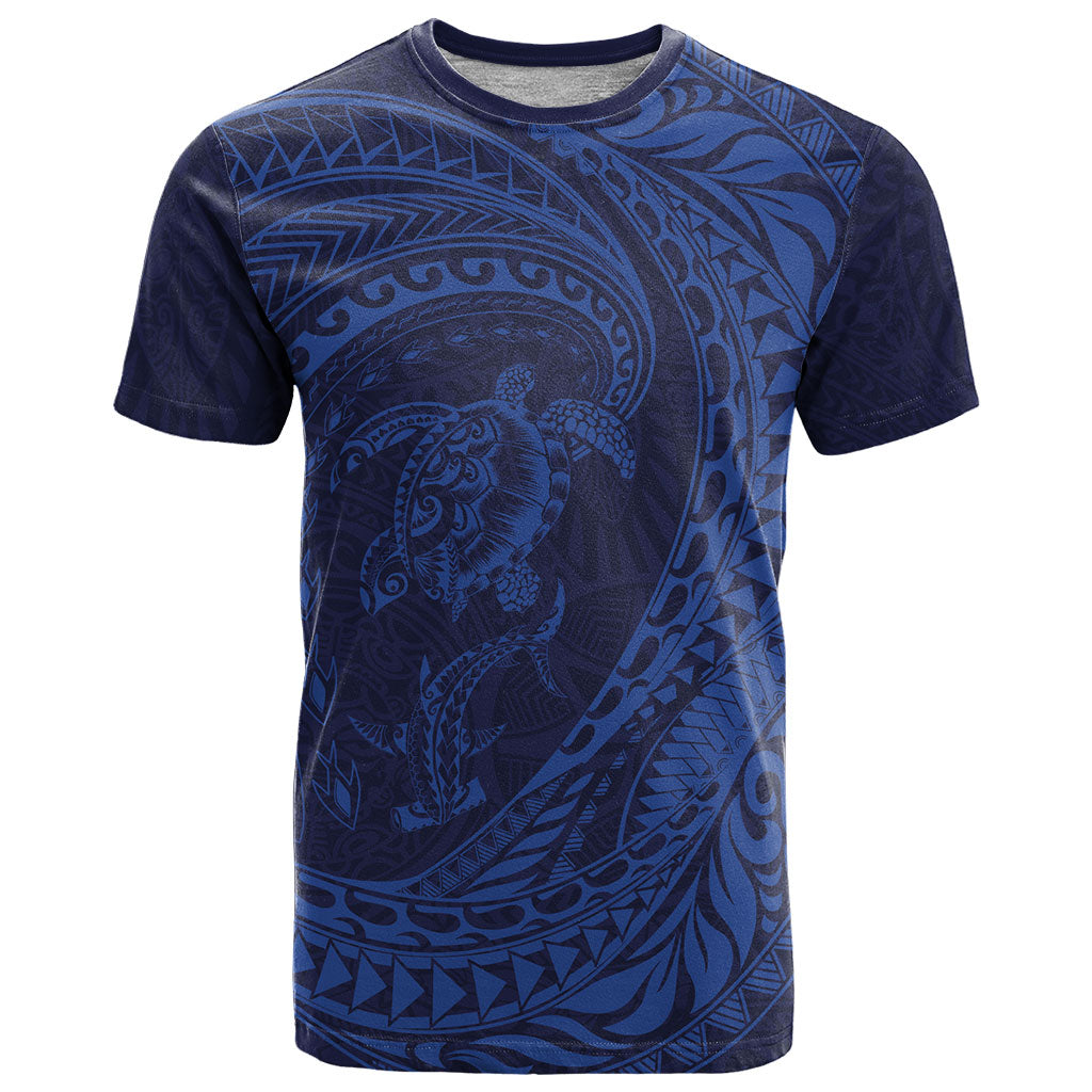Hawaiian Turtle and Shark T Shirt Kakau Tribal with Polynesian Pattern Blue Color LT03 Blue - Polynesian Pride