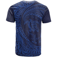 Hawaiian Turtle and Shark T Shirt Kakau Tribal with Polynesian Pattern Blue Color LT03 - Polynesian Pride