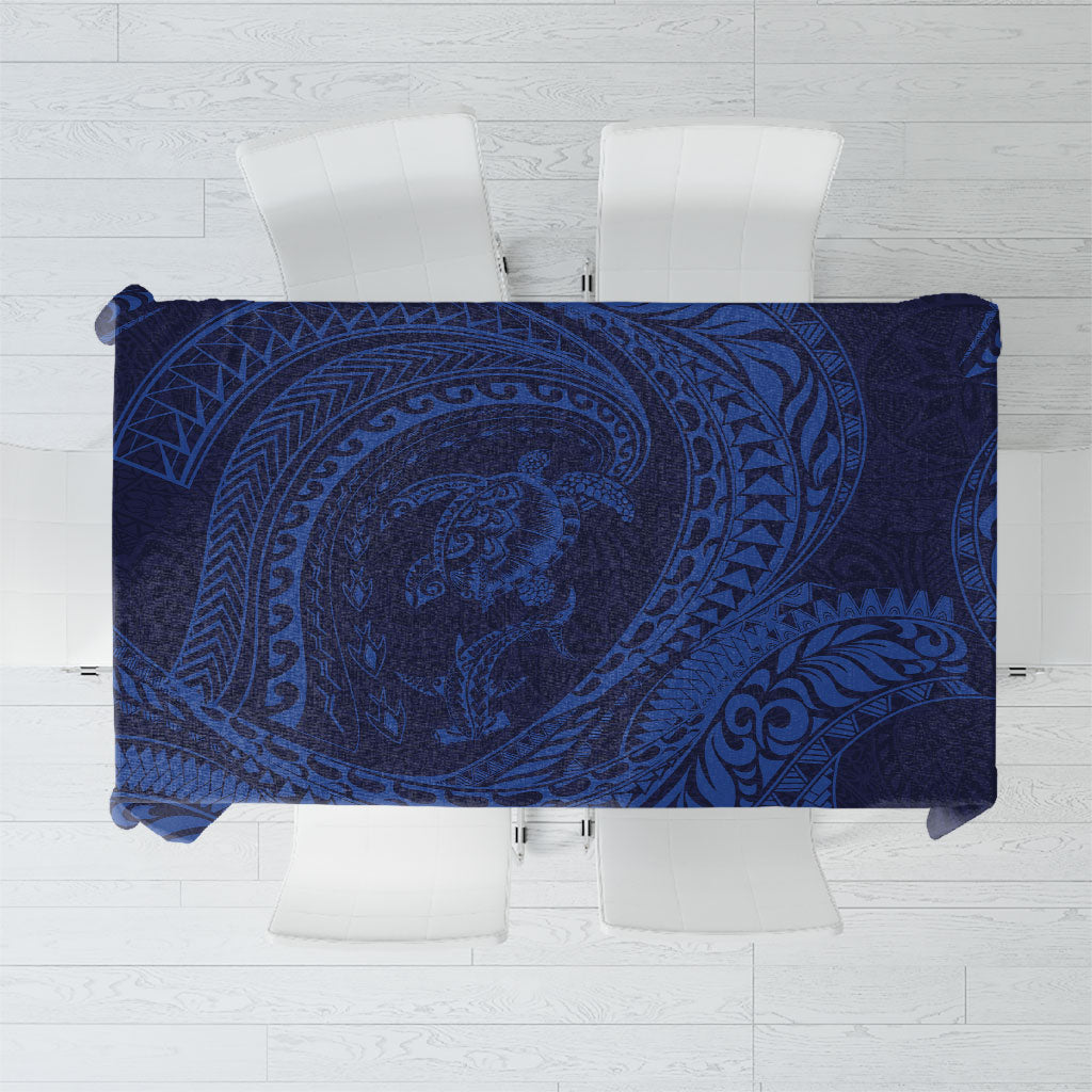 Hawaiian Turtle and Shark Tablecloth Kakau Tribal with Polynesian Pattern Blue Color LT03 Blue - Polynesian Pride