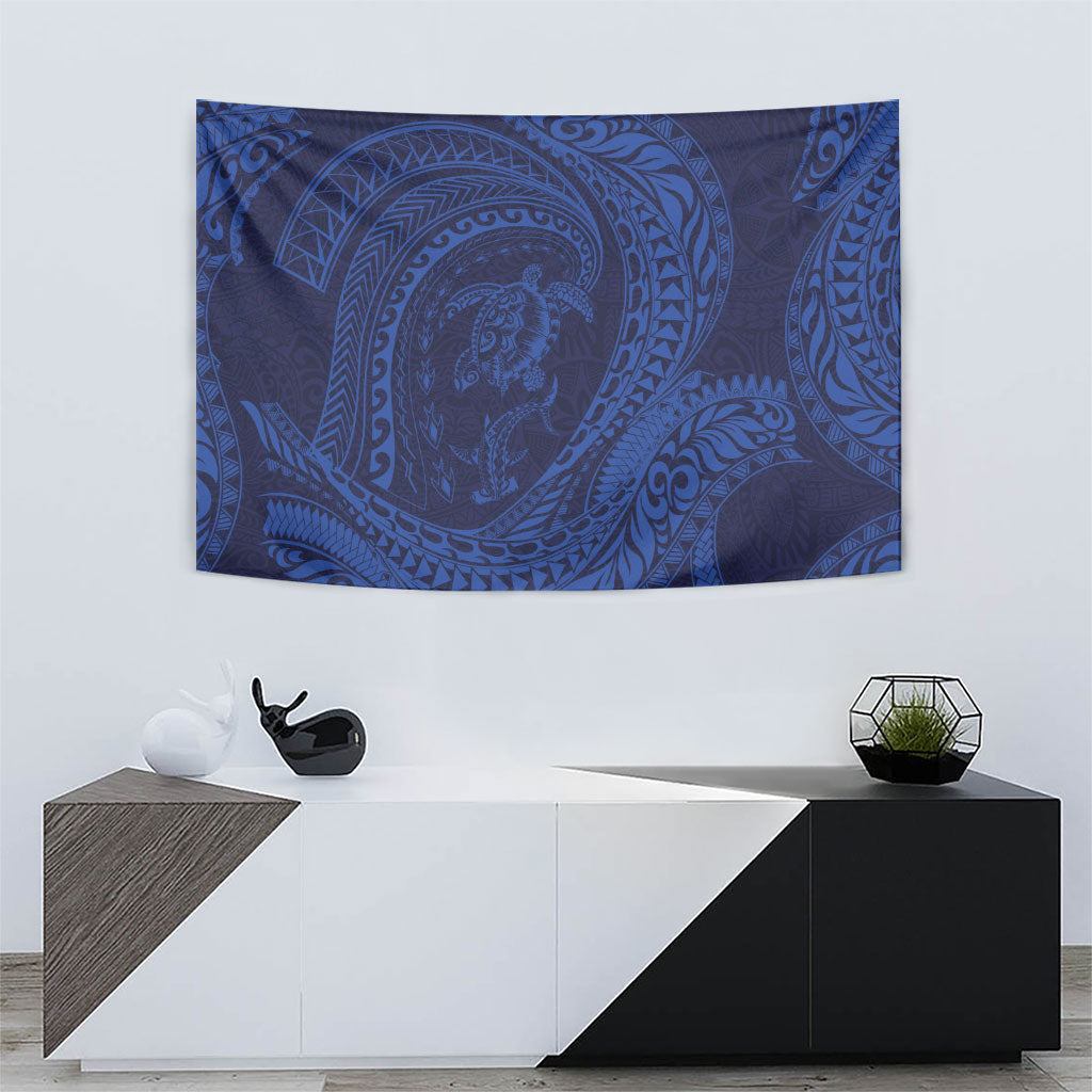 Hawaiian Turtle and Shark Tapestry Kakau Tribal with Polynesian Pattern Blue Color LT03 - Polynesian Pride