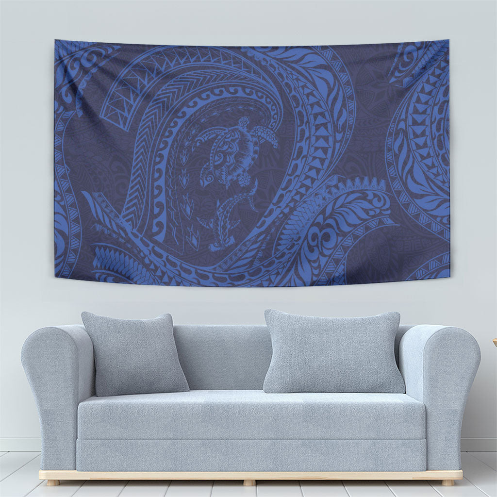 Hawaiian Turtle and Shark Tapestry Kakau Tribal with Polynesian Pattern Blue Color LT03 - Polynesian Pride