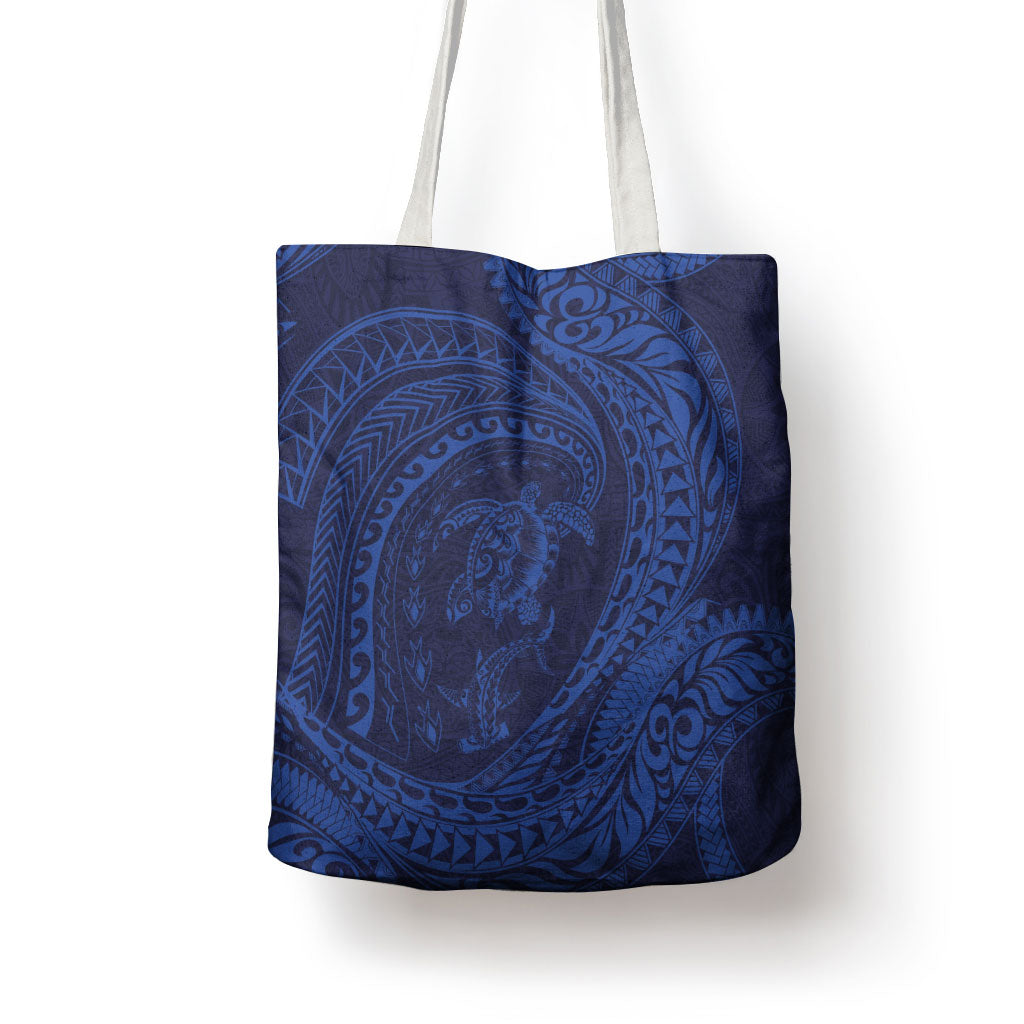 Hawaiian Turtle and Shark Tote Bag Kakau Tribal with Polynesian Pattern Blue Color LT03 - Polynesian Pride