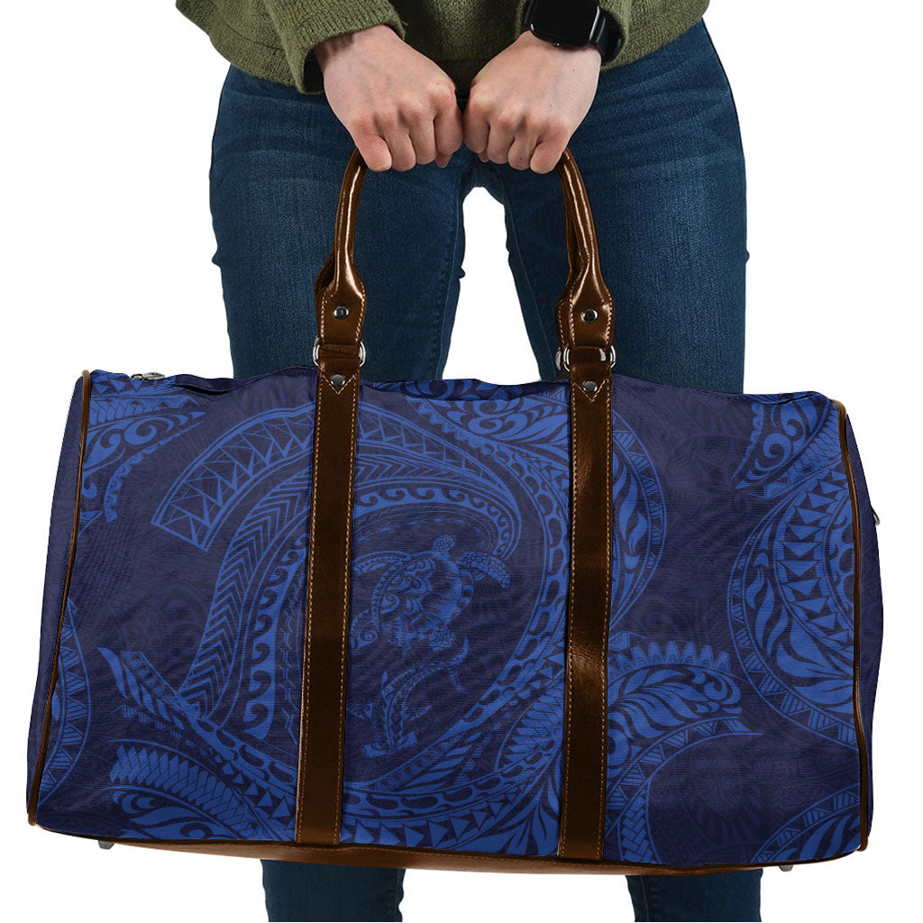 Hawaiian Turtle and Shark Travel Bag Kakau Tribal with Polynesian Pattern Blue Color LT03 Blue - Polynesian Pride