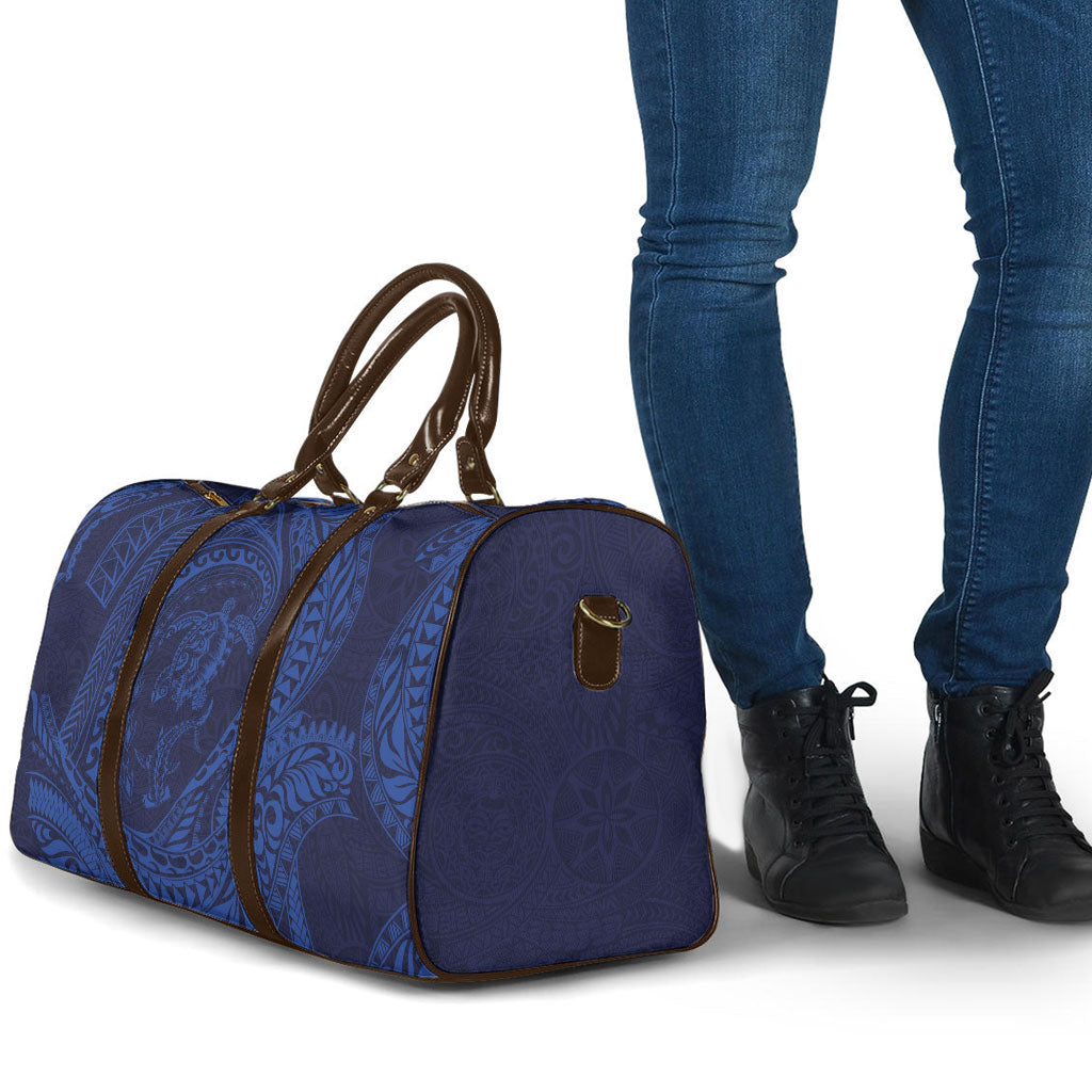 Hawaiian Turtle and Shark Travel Bag Kakau Tribal with Polynesian Pattern Blue Color LT03 - Polynesian Pride