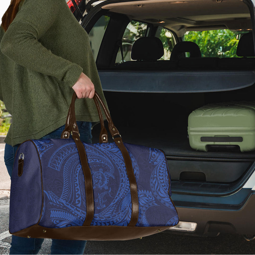 Hawaiian Turtle and Shark Travel Bag Kakau Tribal with Polynesian Pattern Blue Color LT03 - Polynesian Pride