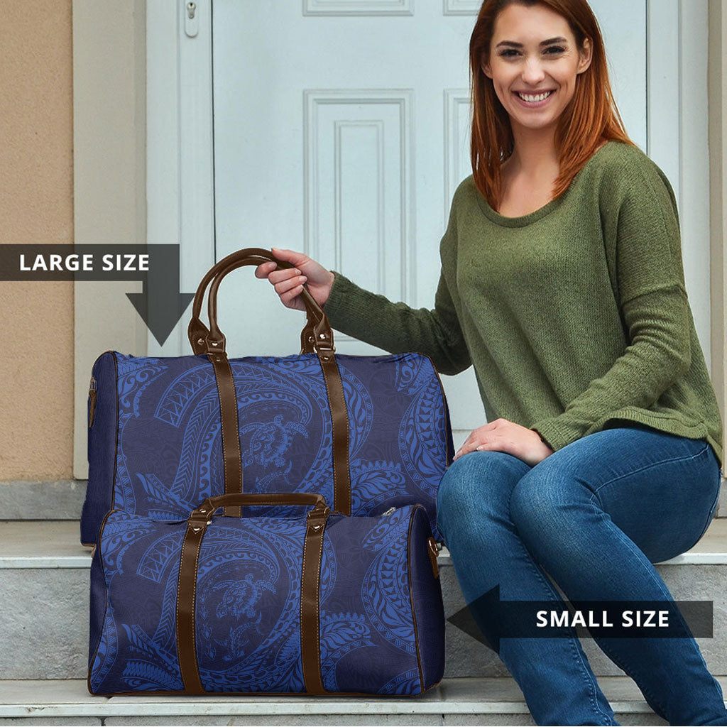 Hawaiian Turtle and Shark Travel Bag Kakau Tribal with Polynesian Pattern Blue Color LT03 - Polynesian Pride