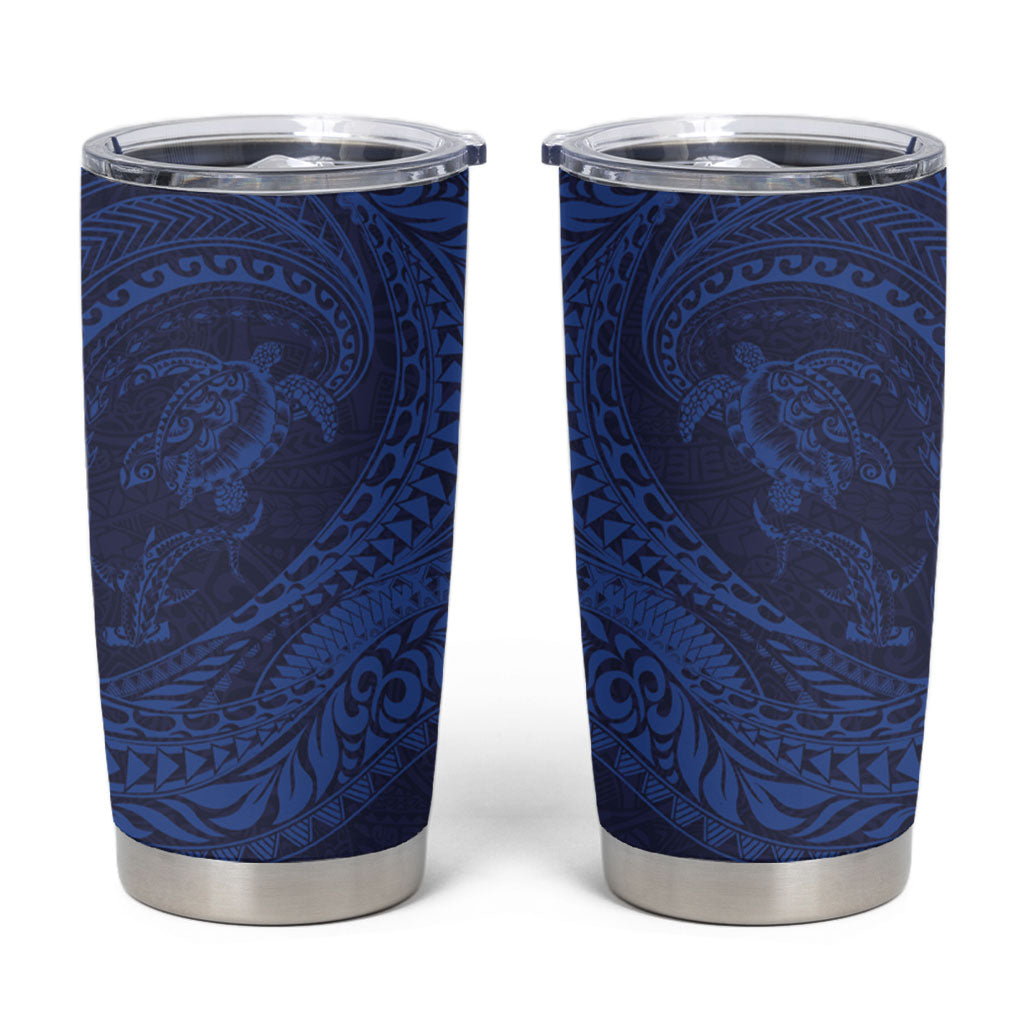 Hawaiian Turtle and Shark Tumbler Cup Kakau Tribal with Polynesian Pattern Blue Color LT03 Blue - Polynesian Pride